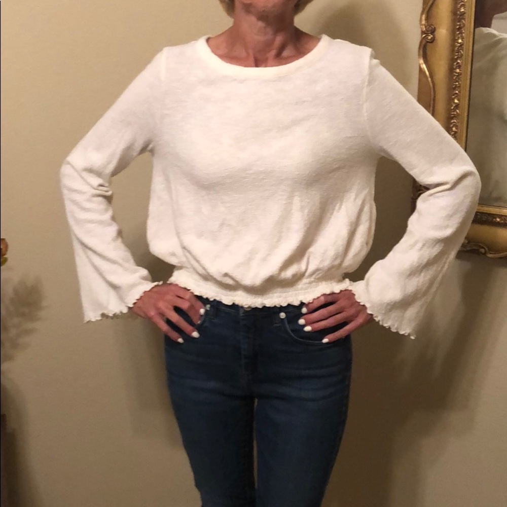 Cream Madewell flutter bell sleeve top